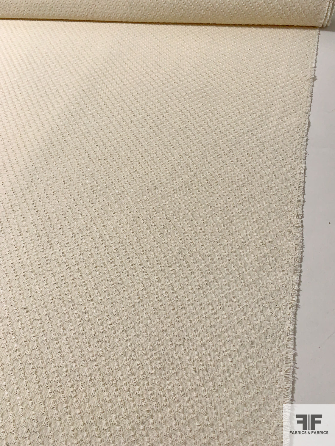 Italian Raffia Basketweave Textured Cotton Blend Suiting - Ivory
