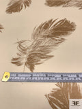 Feathery Leaf Sketch Printed Silk Georgette - Cream / Tan Brown