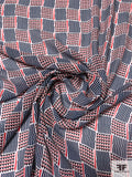 Boxy Geometric Printed Silk Georgette - Navy / Hot Orange / Off-White