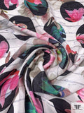 Circles and Florals Printed Silk Georgette - Pinks / Greens / Black / Multicolor
