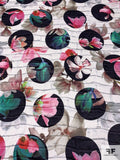 Circles and Florals Printed Silk Georgette - Pinks / Greens / Black / Multicolor