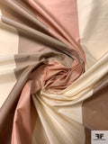 Wide Vertical Striped Yarn-Dyed Silk Taffeta - Dusty Rose / Tan / Beige