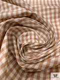 Gingham Check Yarn-Dyed Silk Taffeta - Soft Brown / Cream