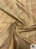 Vertical Striped Yarn-Dyed Silk Taffeta - Sage / Antique Red / Yellow