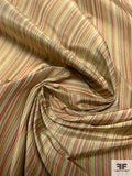 Vertical Striped Yarn-Dyed Silk Taffeta - Sage / Antique Red / Yellow