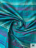 Plaid Yarn-Dyed Silk Shantung - Bright Turquoise / Purple / White / Magenta