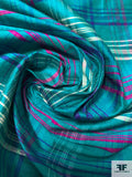 Plaid Yarn-Dyed Silk Shantung - Bright Turquoise / Purple / White / Magenta