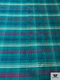 Plaid Yarn-Dyed Silk Shantung - Bright Turquoise / Purple / White / Magenta