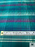 Plaid Yarn-Dyed Silk Shantung - Bright Turquoise / Purple / White / Magenta