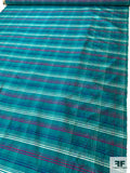 Plaid Yarn-Dyed Silk Shantung - Bright Turquoise / Purple / White / Magenta