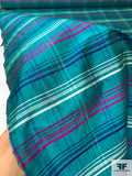 Plaid Yarn-Dyed Silk Shantung - Bright Turquoise / Purple / White / Magenta