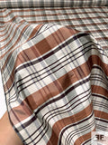 Plaid Yarn-Dyed Silk Shantung - Brown / Dark Brown / Ivory / Faded Purple