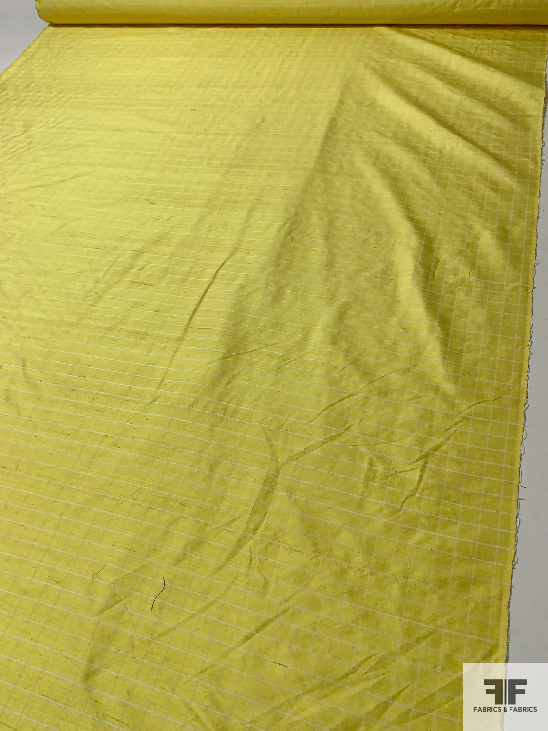 Windowpane Yarn-Dyed Silk Shantung - Bright Yellow / Off-White