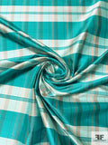 Plaid Yarn-Dyed Silk Shantung - Turquoise / Coral-Orange / Seafoam