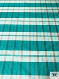 Plaid Yarn-Dyed Silk Shantung - Turquoise / Coral-Orange / Seafoam