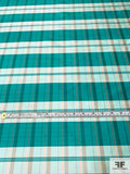 Plaid Yarn-Dyed Silk Shantung - Turquoise / Coral-Orange / Seafoam