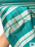 Plaid Yarn-Dyed Silk Shantung - Turquoise / Coral-Orange / Seafoam