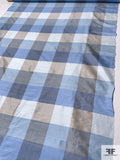 Plaid Yarn-Dyed Silk Shantung - Blues / Tan / Grey