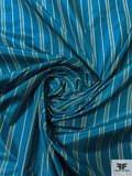 Vertical Striped Yarn-Dyed Silk Taffeta - Teal-Blue / Taupe