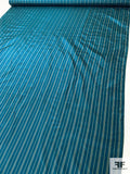 Vertical Striped Yarn-Dyed Silk Taffeta - Teal-Blue / Taupe