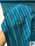 Vertical Striped Yarn-Dyed Silk Taffeta - Teal-Blue / Taupe