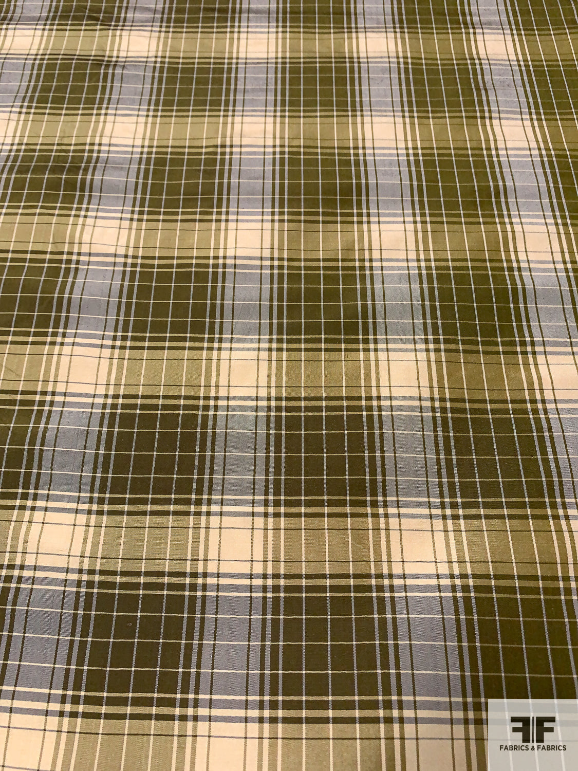 Plaid Yarn-Dyed Silk Taffeta - Army Green/Beige/Grey