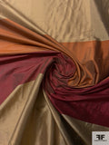 Plaid Yarn-Dyed Silk Shantung - Maroon / Antique Gold / Rusty Orange