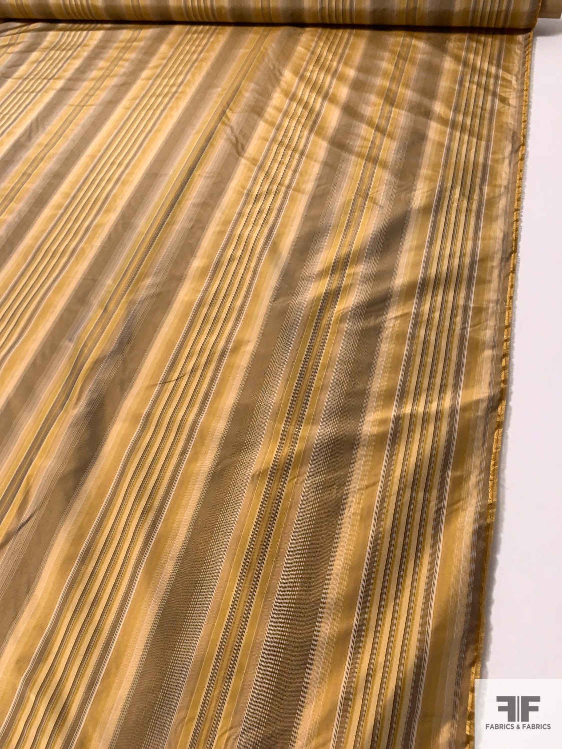 Vertical Striped Yarn-Dyed Silk Taffeta - Antique Ochre / Browns