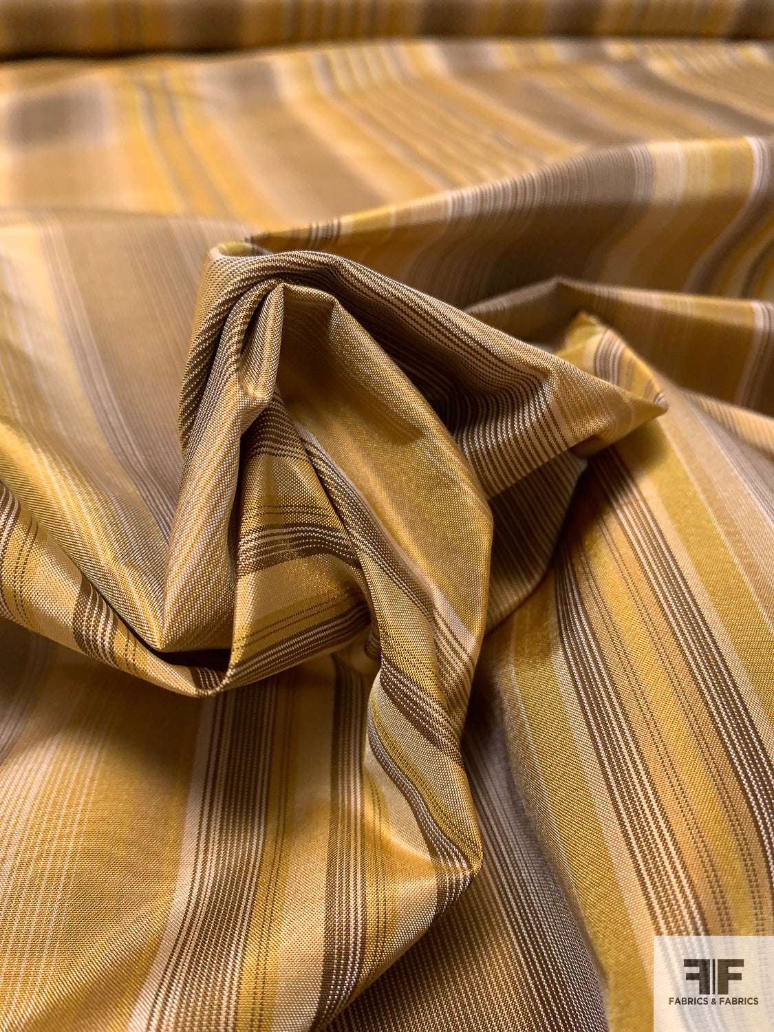 Vertical Striped Yarn-Dyed Silk Taffeta - Antique Ochre/Browns