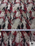 Brushstroke Textured Metallic Brocade - Burgundy / Grey / Silver / Black