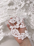 Marchesa Fine Embroidered Bridal Tulle with Chenille Cording and Clear Sequins - Off-White