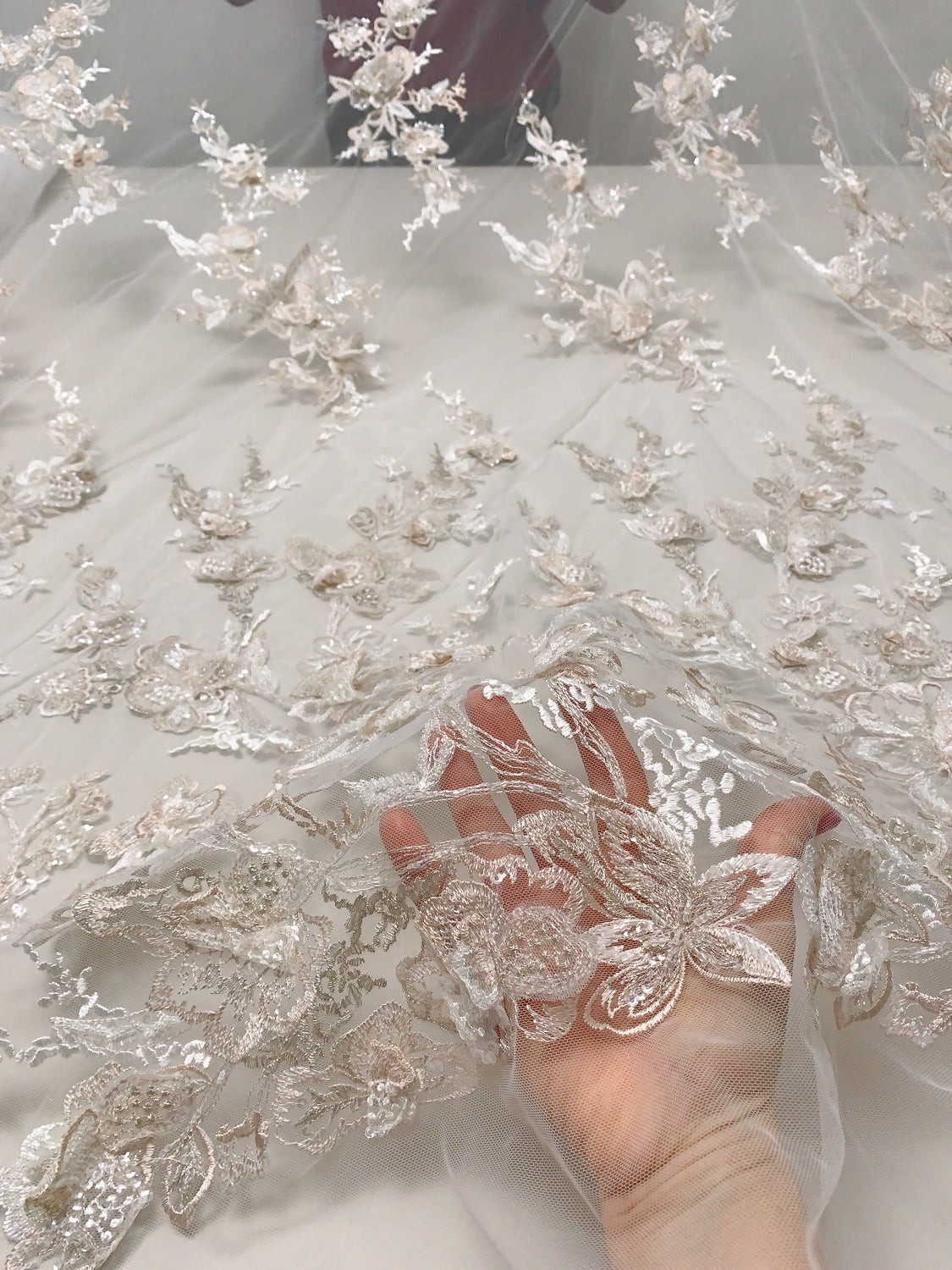Marchesa Fine Embroidered Bridal Tulle with Metallic Threadwork, Clear Sequins, Caviar Beads, Bugle Beads and 3D Floral Petals - Off-White/Champagne | FABRICS & FABRICS Fabrics & Fabrics Marchesa Fine Embroidered Bridal Tulle with Metallic Threadwork, Clear Sequins, Caviar Beads, Bugle Beads and 3D Floral Petals - Off-White/Champagne | FABRICS & FABRICS Fabrics & Fabrics