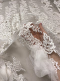 Marchesa Fine Embroidered and Corded Bridal Tulle with Sequins, Beads and 3D Organza-Tulle Flowers - Off-White