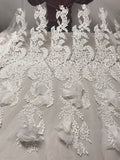 Marchesa Fine Embroidered and Corded Bridal Tulle with Sequins, Beads and 3D Organza-Tulle Flowers - Off-White