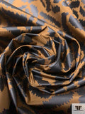 Italian Scribble Graphic Printed Silk Taffeta - Antique Golden-Brown / Black