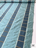 Linear Silk Taffeta-Shantung with Chenille Line Detailing - Dusty Turquoise / Antique Gold
