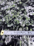 Italian Hazy Floral Print on Houndstooth Jacquard Polyester Taffeta - Green / Grey / Black