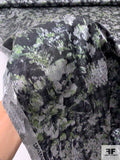Italian Hazy Floral Print on Houndstooth Jacquard Polyester Taffeta - Green / Grey / Black