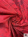 Italian Subtly Floral Printed Silk Taffeta with Woven Dots - Red / Black