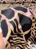 Animal Pattern Inspired Printed Silk Taffeta - Baby Pink / Black / Chartreuse