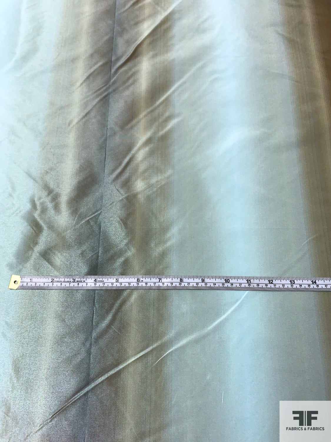 Hazy Vertical Striped Yarn-Dyed Polyester Taffeta - Light Seafoam / Ecru / Olive