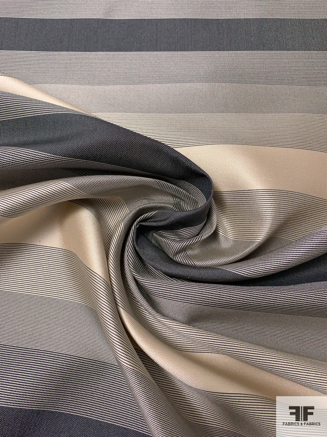 Horizontal Striped Silk Zibeline - Greys / Beige