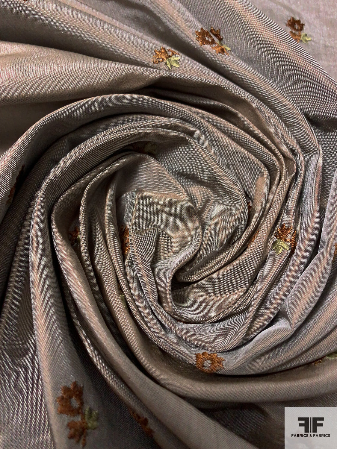 Ditsy Floral Embroidered Silk Taffeta - Taupe-Grey / Brown / Sage