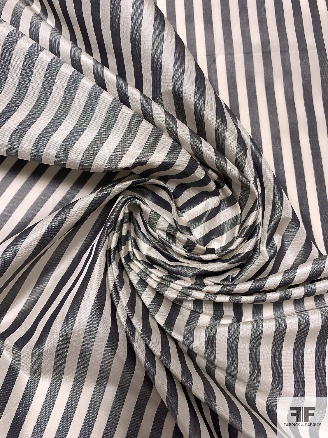 Italian Striped Satin Taffeta - Black/White - Fabric by the Yard