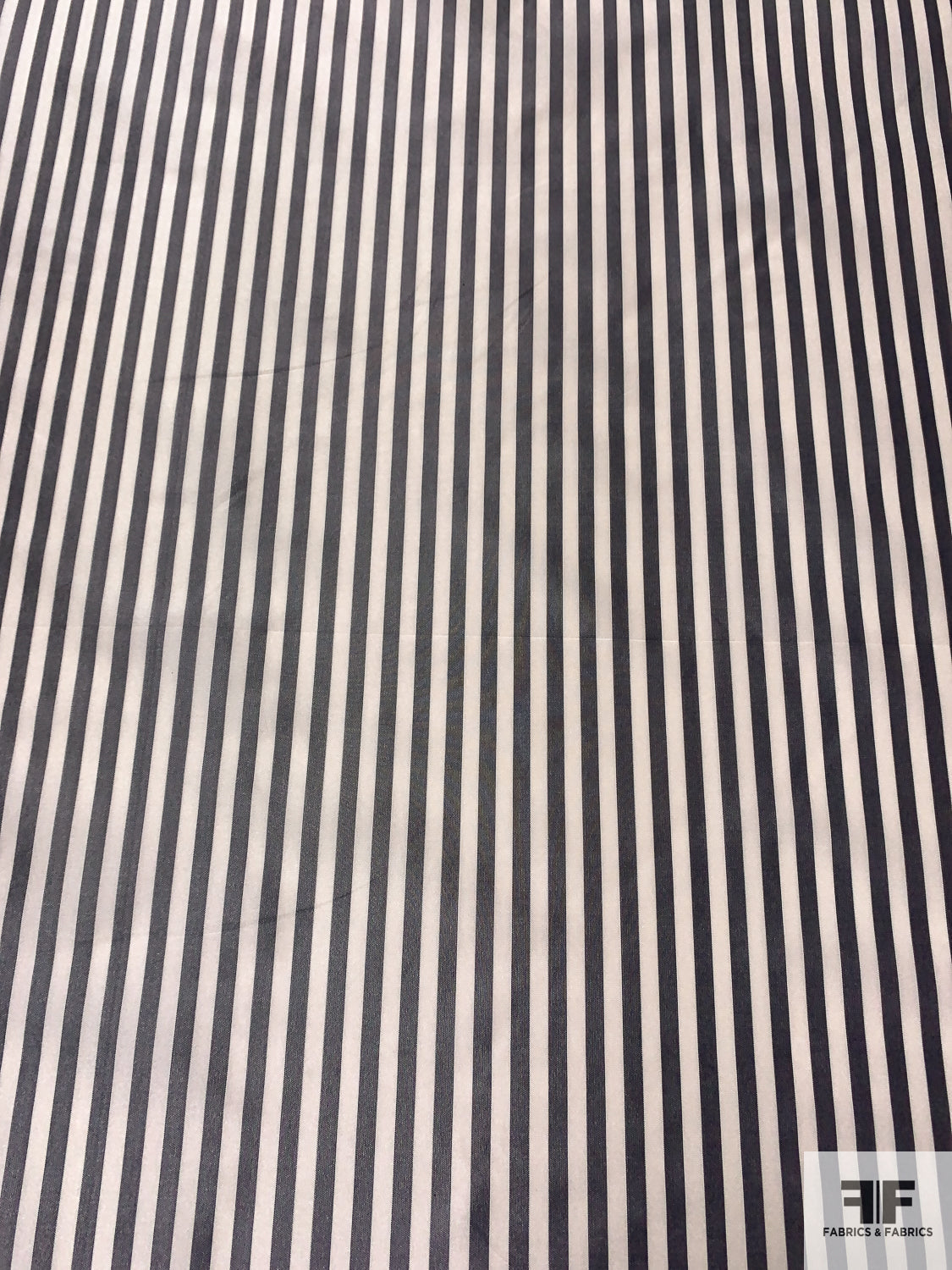 Vertical Striped Silk Taffeta - Muted Black / Ivory