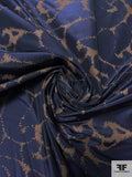 Spikey Paisley Silhouette Printed Silk Taffeta - Navy / Khaki Brown