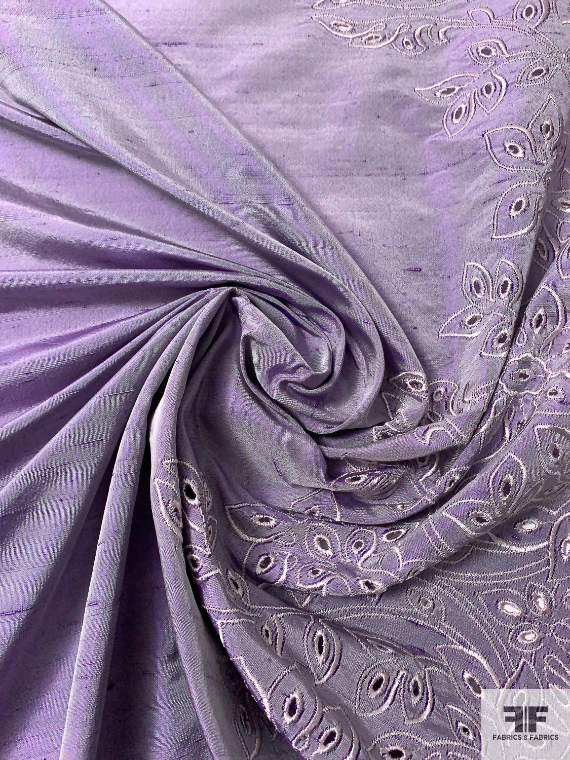 Double-Border Pattern Embroidered Silk Shantung - Lavender / Grey
