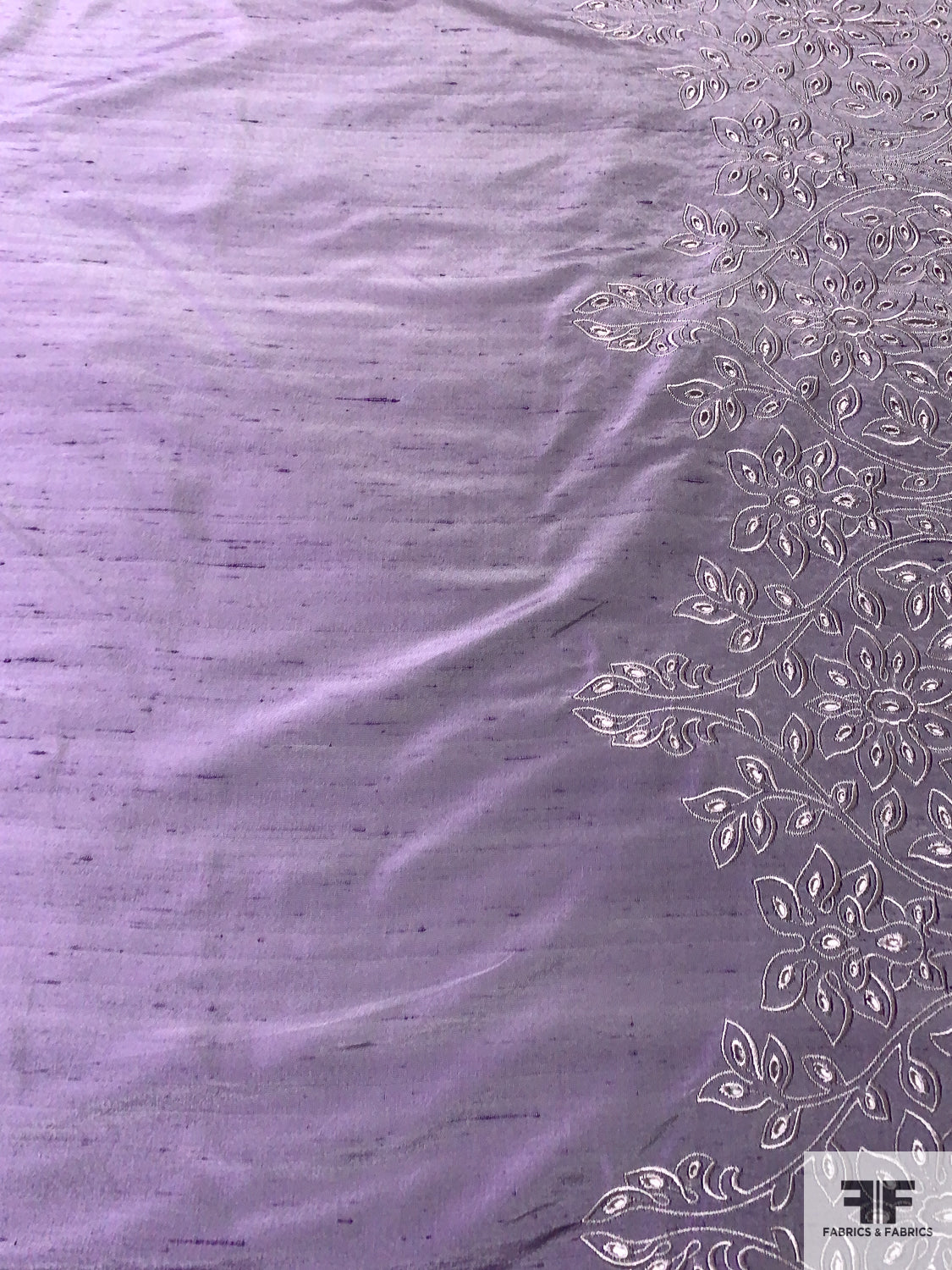 Double-Border Pattern Embroidered Silk Shantung - Lavender / Grey