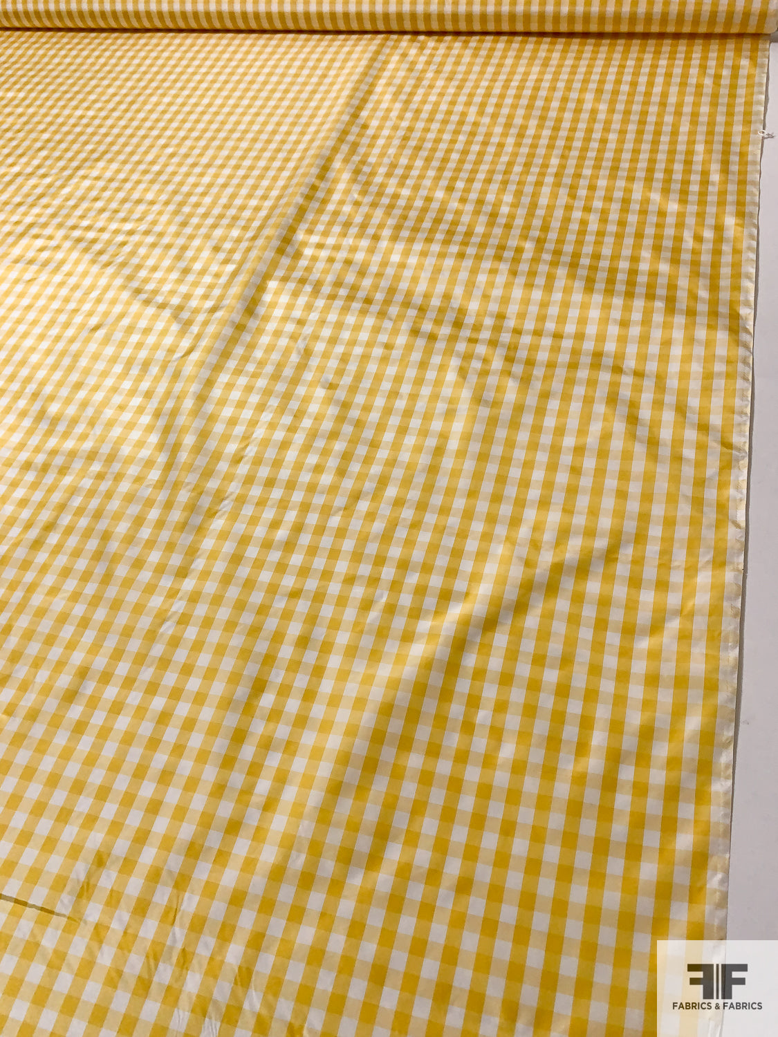 Gingham Check Silk Taffeta - Amber Yellow/Off-White