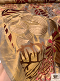 Bold Floral Leaf Embroidered Silk Shantung - Antique Gold / Maroon / Antique Tones